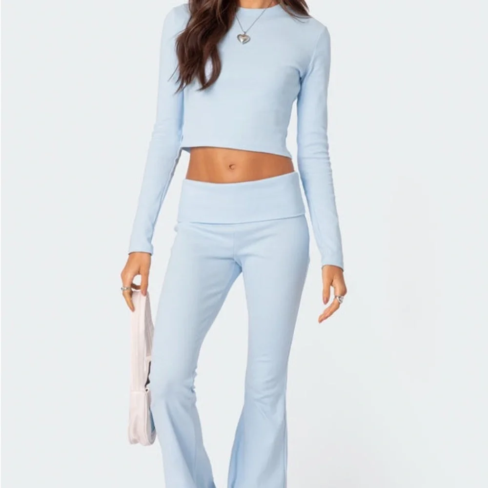 Edikted Coffee Break Sky Blue Long Sleeve Top - Picture 2 of 5